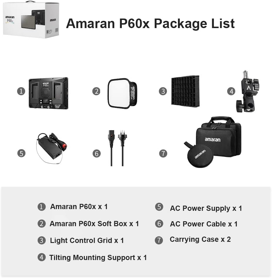 Aputure Amaran P60x Bi-Color Video Light Led Panel, CRI95+ TLCI 97+ 3200-6500K 60W, Unterstützt Sidu