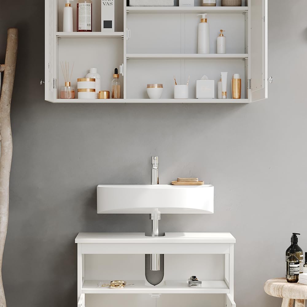 Vicco Badmöbel-Set Riad, Weiss, 60 cm, besteht aus Badspiegel und Waschbeckenunterschrank Set 1, Set