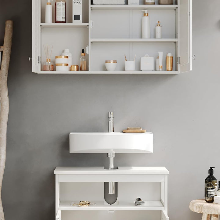 Vicco Badmöbel-Set Riad, Weiss, 60 cm, besteht aus Badspiegel und Waschbeckenunterschrank Set 1, Set