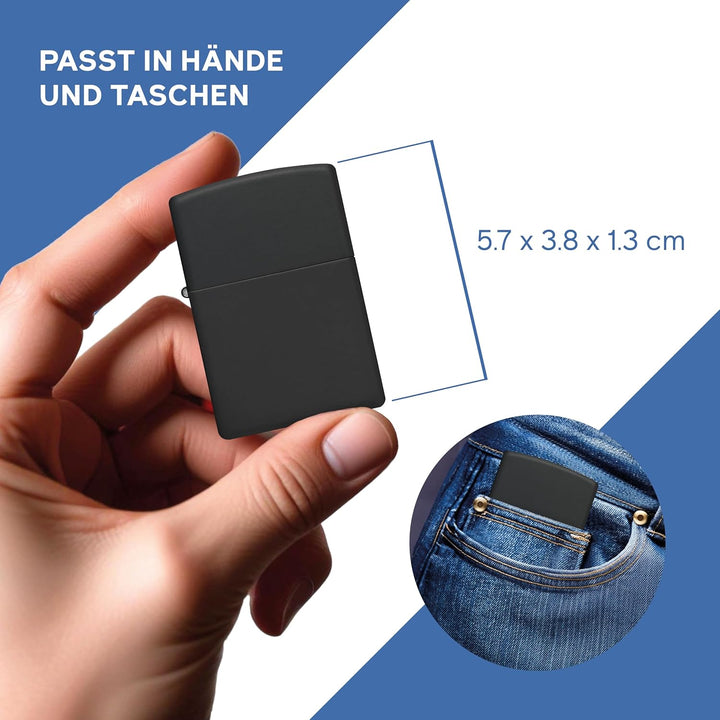 ZIPPO - Black Matte - nachfüllbares Sturmfeuerzeug in hochwertiger Geschenkbox (schwarz, Flammenmoti