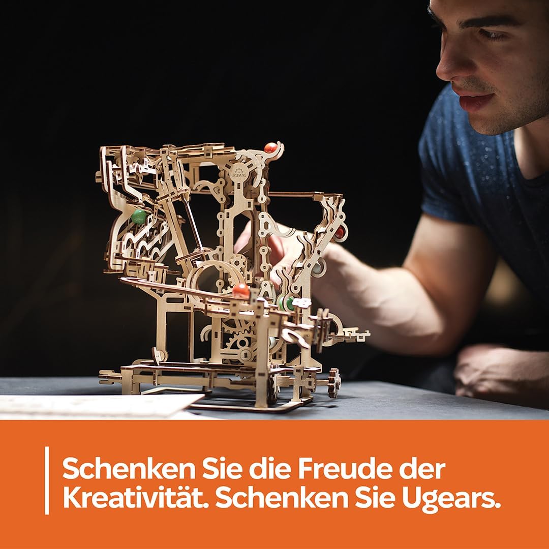 UGEARS Holz Marble Run Chain Hoist - Mechanische 3D Holzpuzzle für Erwachsene, DIY Modellbausatz für