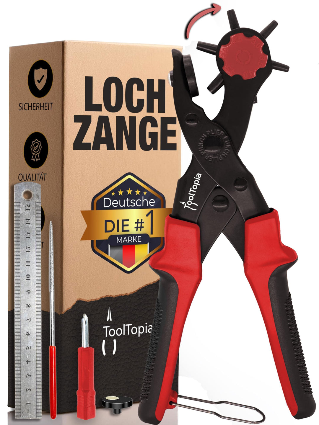 Lochzange für Leder [KOMPLETTSET], Locheisen | Lochstanzer als Leder Werkzeug, Papier, Gürtel Locher
