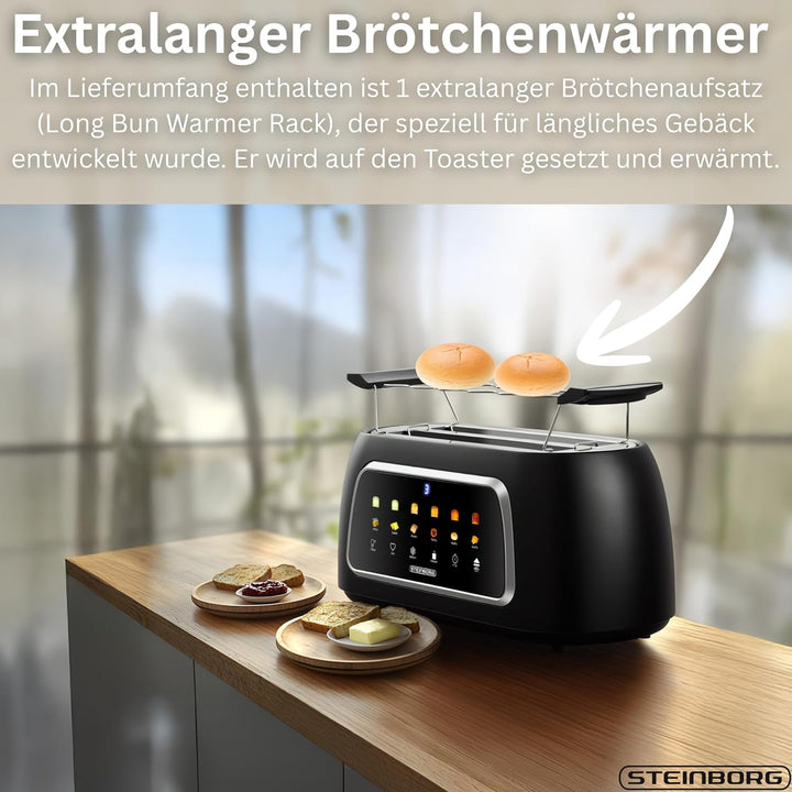 Steinborg® Automatik Toaster mit Brötchenaufsatz 4 Scheiben Automatische Liftfunktion ohne Hebel - L