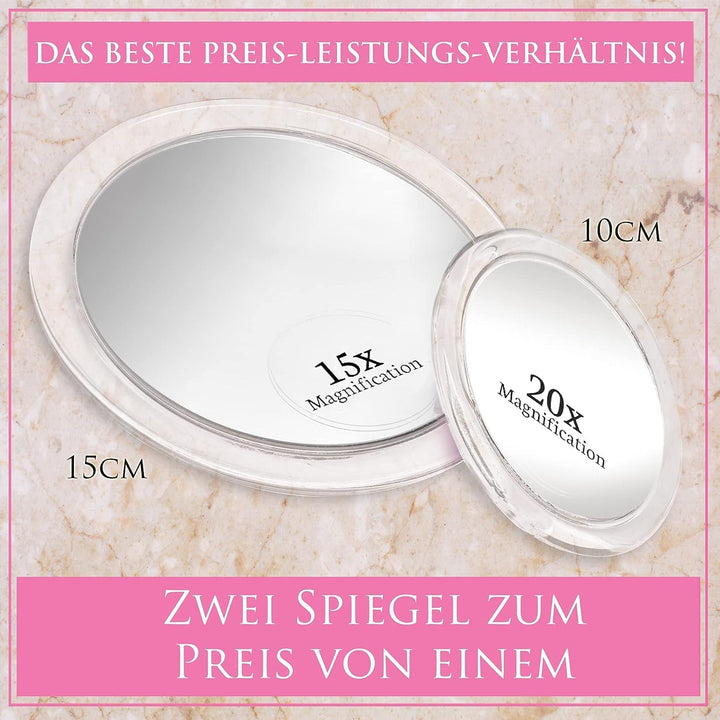 Mirrorvana Spiegel mit 20-facher Vergrösserung und 15-facher Vergrösserung mit Saugnapf für Badezimm