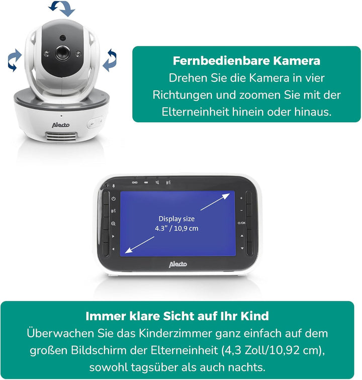 Alecto DVM200MGS Funk Babyphone steuerbarer Kamera - 100% störungsfreie Babyfon - Indoor Baby Monito