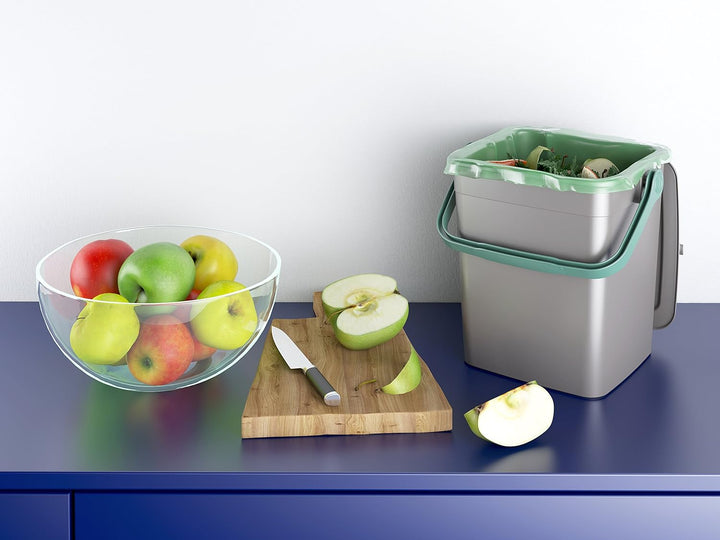 Curver Kis Smart Bio Komposteimer 9L mit Deckel und Henkel, grau/grün, 25.5 x 23 x 25 cm
