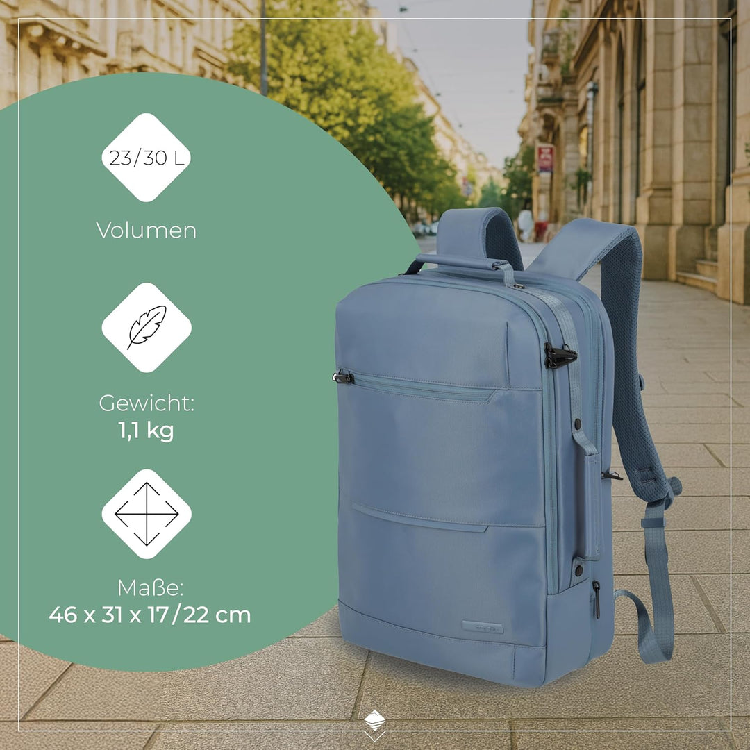 Travelite Handgepäck Rucksack, Laptop Rucksack 15,6 Zoll, WORKFLOW Reiserucksack aus recyceltem Mate