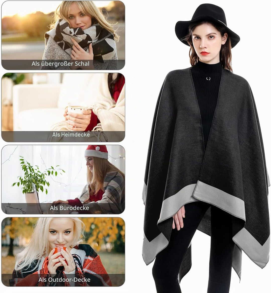 colornival Poncho Damen Winter Warm Elegant Poncho Decke Poncho Cape Strick Poncho Mantel Winter Pon