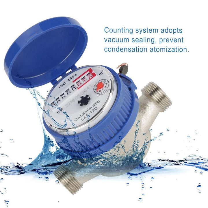 Garten Wasserzähler Set, 1/2 Zoll Anschluss 15mm Kaltwasser Wasseruhr Garten Wasserzähler Geeicht mi