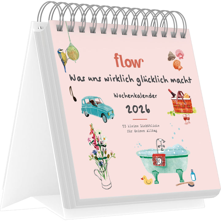 Flow - Was uns wirklich glücklich macht - Wochenkalender 17 x 16 mit Spiralbindung, 53 Illustratione