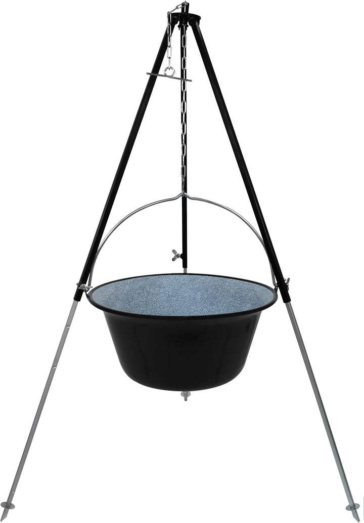 GRILLPLANET Set 22 Liter Gulaschkessel mit Dreibein 130 cm (22 Liter Gulaschtopf Feuertopf Kesselgul