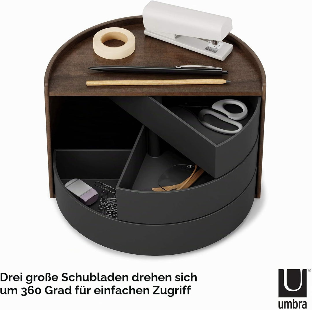 UMBRA Moona Schmuckaufbewahrung, Makeup Accessoire Organizer mit drehbaren Schubfächern, Schwarz/Wal