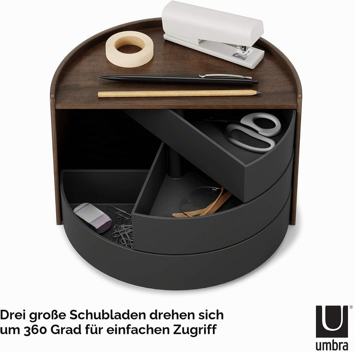 UMBRA Moona Schmuckaufbewahrung, Makeup Accessoire Organizer mit drehbaren Schubfächern, Schwarz/Wal