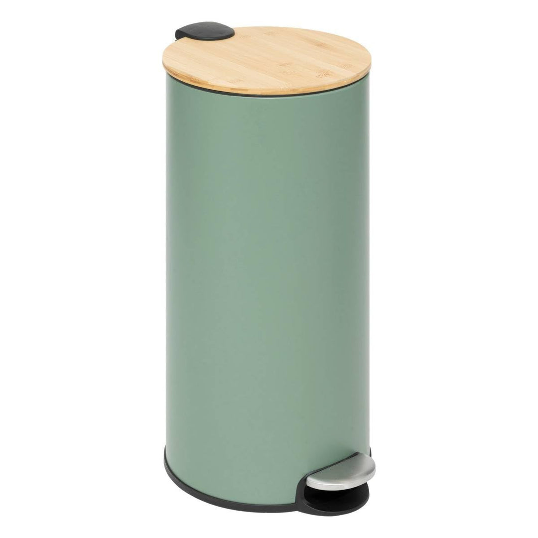 5five – Moderner Farb-Treteimer – Grün – 30 l – Bambusdeckel, herausnehmbarer Eimer, Soft-Close-Funk