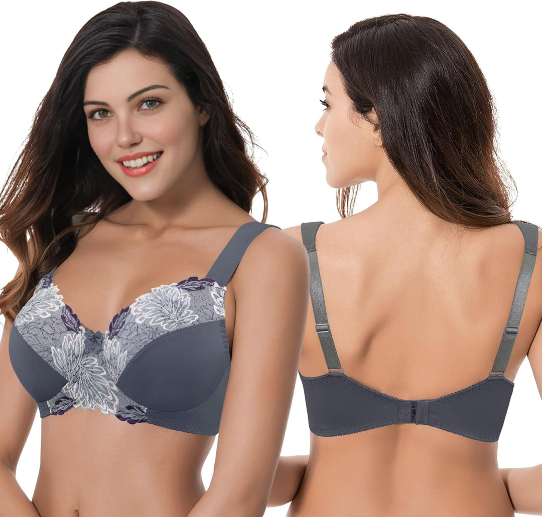 Curve Muse Damen Übergrösse Minimizer Kabellos Ungefütterter BH mit Stickspitze-2er Pack 75C Butterm