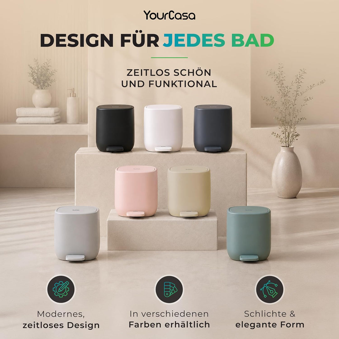 YourCasa® Mülleimer Bad [5L] - Elegantes Design - Badezimmer Mülleimer Klein - Kosmetikeimer Bad Mül