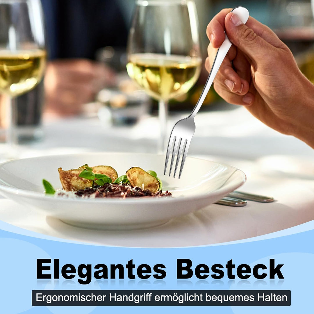 Herogo Steakbesteck Set, 24-teilig Edelstahl Tafelmesser und Tafelgabeln für 12 Personen, Silber Piz