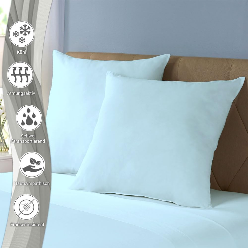 Pizuna Luxuriöser Soft-Satin 2er Pack Kissenbezug 80 x 80 cm Baby blau, 600 Fadenzahl Baumwolle Kiss