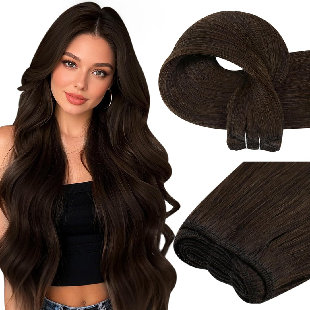 Easyouth Braun Tressen Extensions Echthaar Remy Tressen Haarverlangerung Dunkelstes Braun Tressen Ex