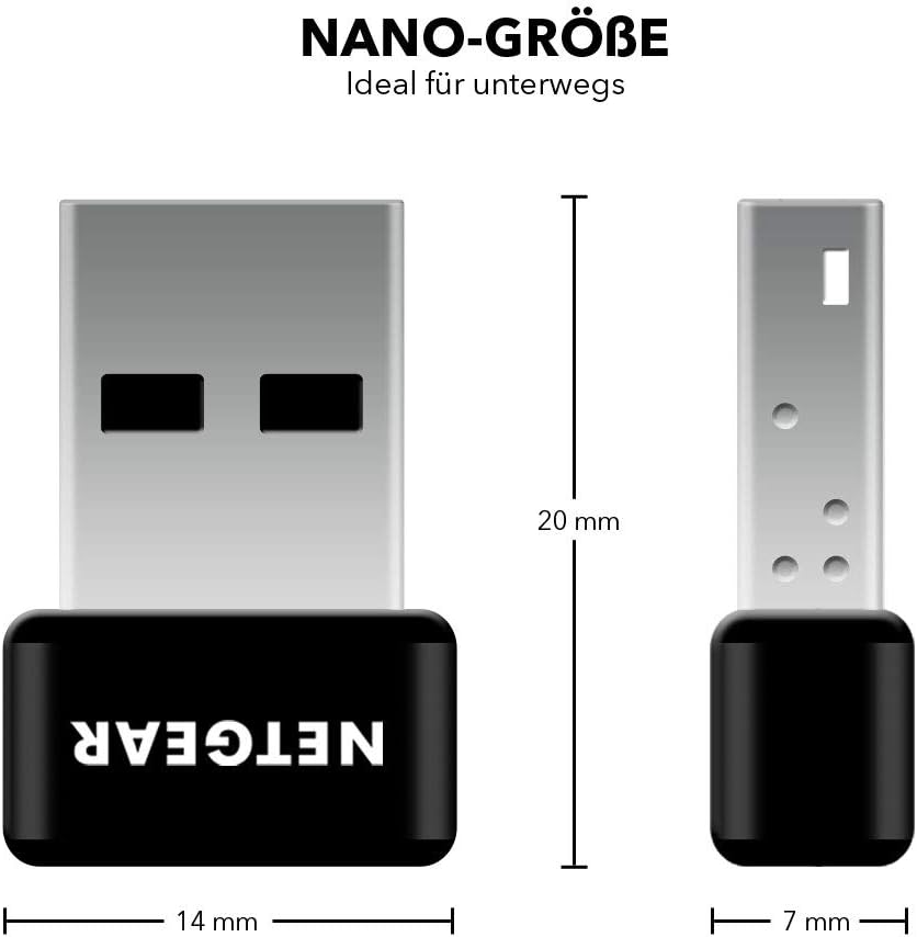 Netgear A6150 USB WLAN Stick AC1200 Nano (Dual-Band 5 GHz + 2.4 GHz, 802.11ac, USB WLAN Adapter bis