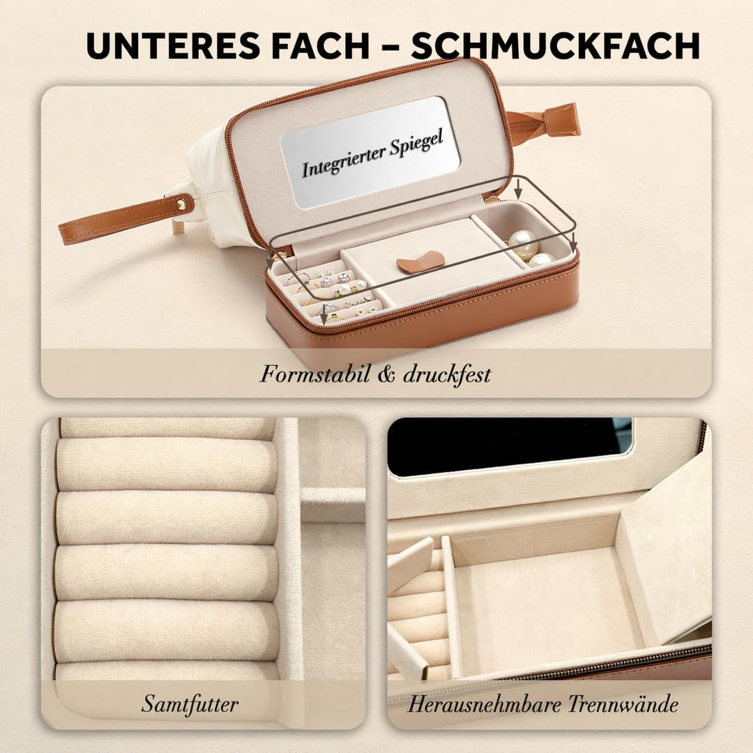 2-in-1 Schmuckbox und Kosmetiktasche mit Spiegel – Reise-Organizer, tragbare Kulturtasche mit integr