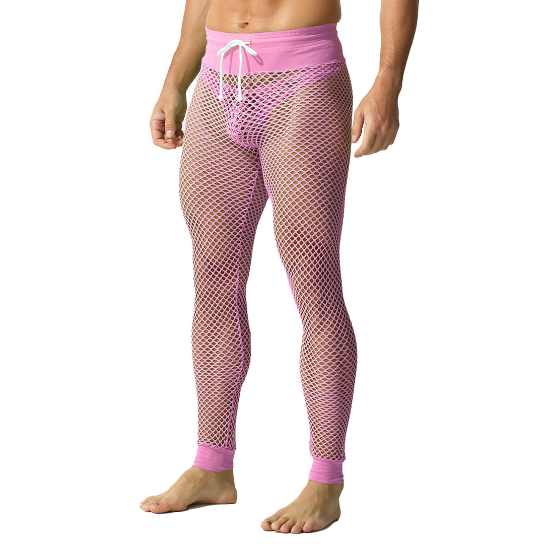 QiaTi Männer Fishnet Hosen Mesh transparente Muskel Leggings Dehnbare Lange Hosen mit Schnüre für Mä