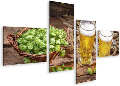 Bild auf Leinwand Kaltes Bier Von Hopfen Umgeben Kegel Wandbild Poster Kunstdruck Bilder Format: 150