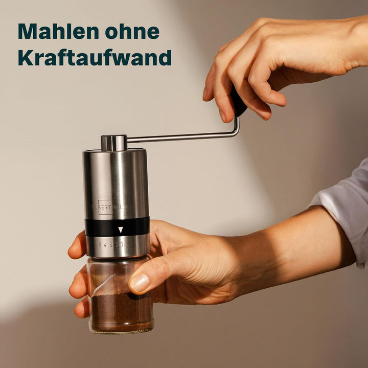 SILBERTHAL Kaffeemühle Manuell Kegelmahlwerk - Verstellbarer Mahlgrad - Handmühle aus Edelstahl und