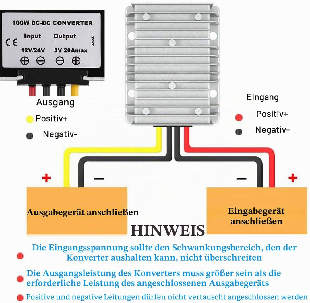 HOMELYLIFE DC 12V 24V auf 5V 20A 100W Spannungswandler Step Down Wandler Transformator Netzteil Regl