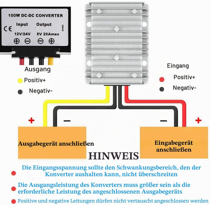 HOMELYLIFE DC 12V 24V auf 5V 20A 100W Spannungswandler Step Down Wandler Transformator Netzteil Regl