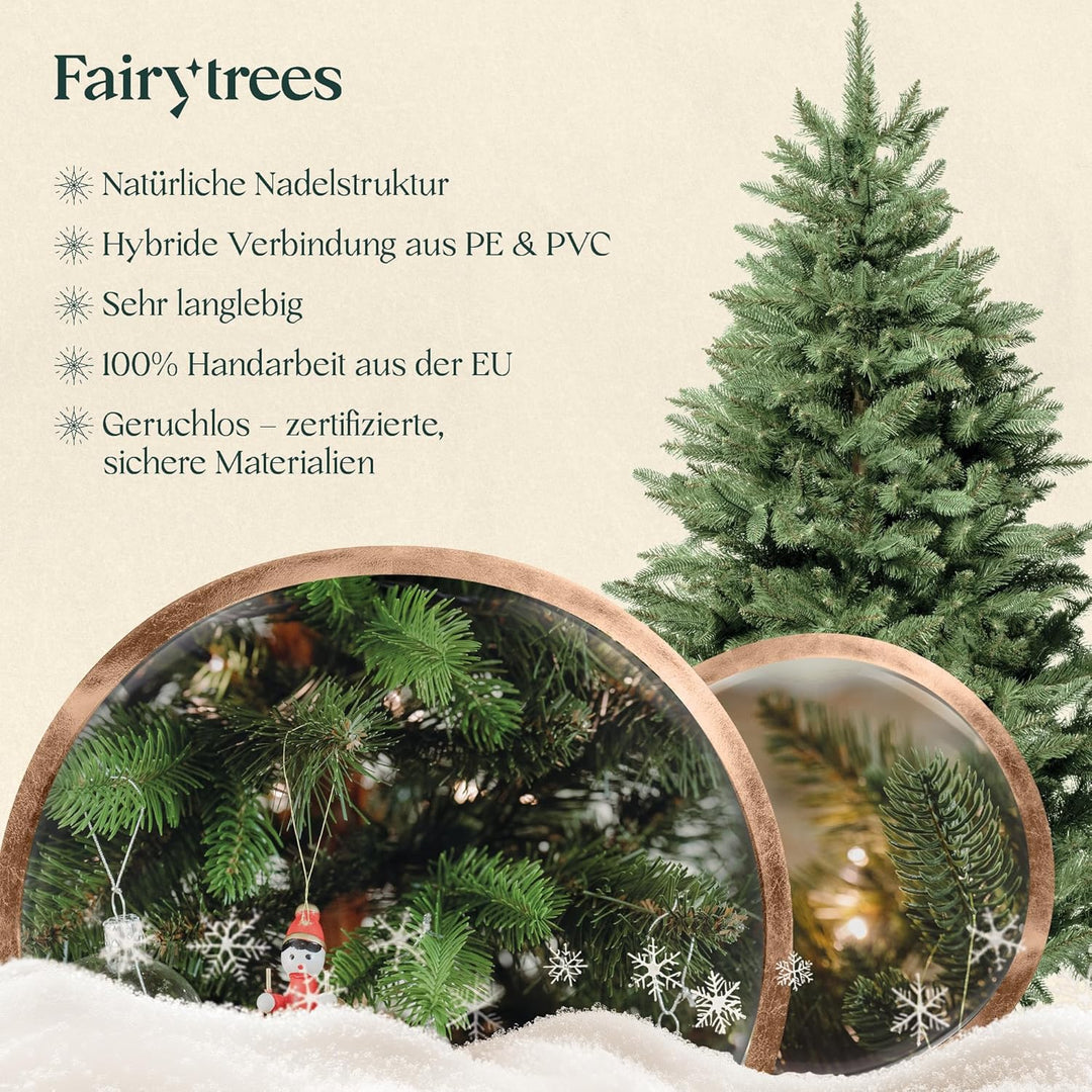 FAIRYTREES Weihnachtsbaum künstlich, Nordmanntanne Premium 180 cm, Naturgetreue Spritzguss Elemente,