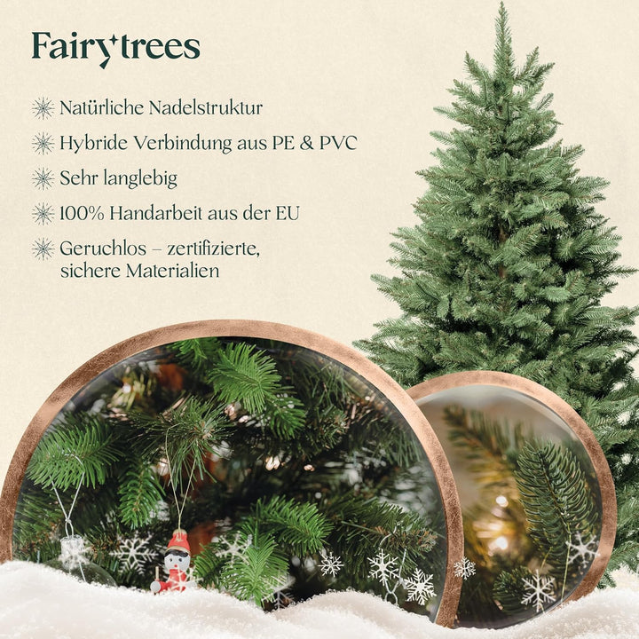 FAIRYTREES Weihnachtsbaum künstlich, Nordmanntanne Premium 180 cm, Naturgetreue Spritzguss Elemente,