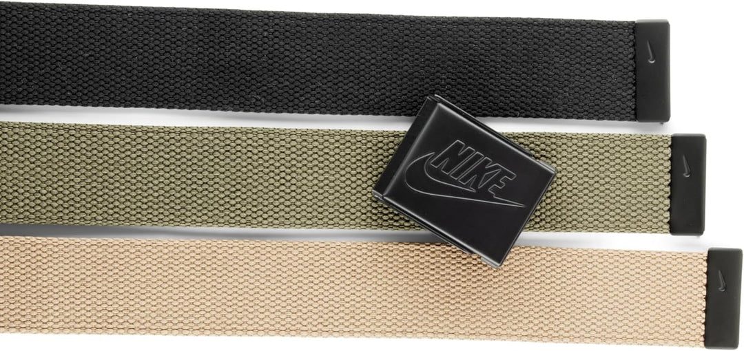 Nike Herren 3 Pack Web Belt Gürtel One-Size up to 42" Schwarz / Olivgrün / Khaki, Futura, One-Size u