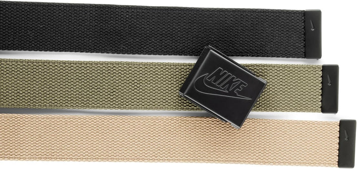 Nike Herren 3 Pack Web Belt Gürtel One-Size up to 42" Schwarz / Olivgrün / Khaki, Futura, One-Size u