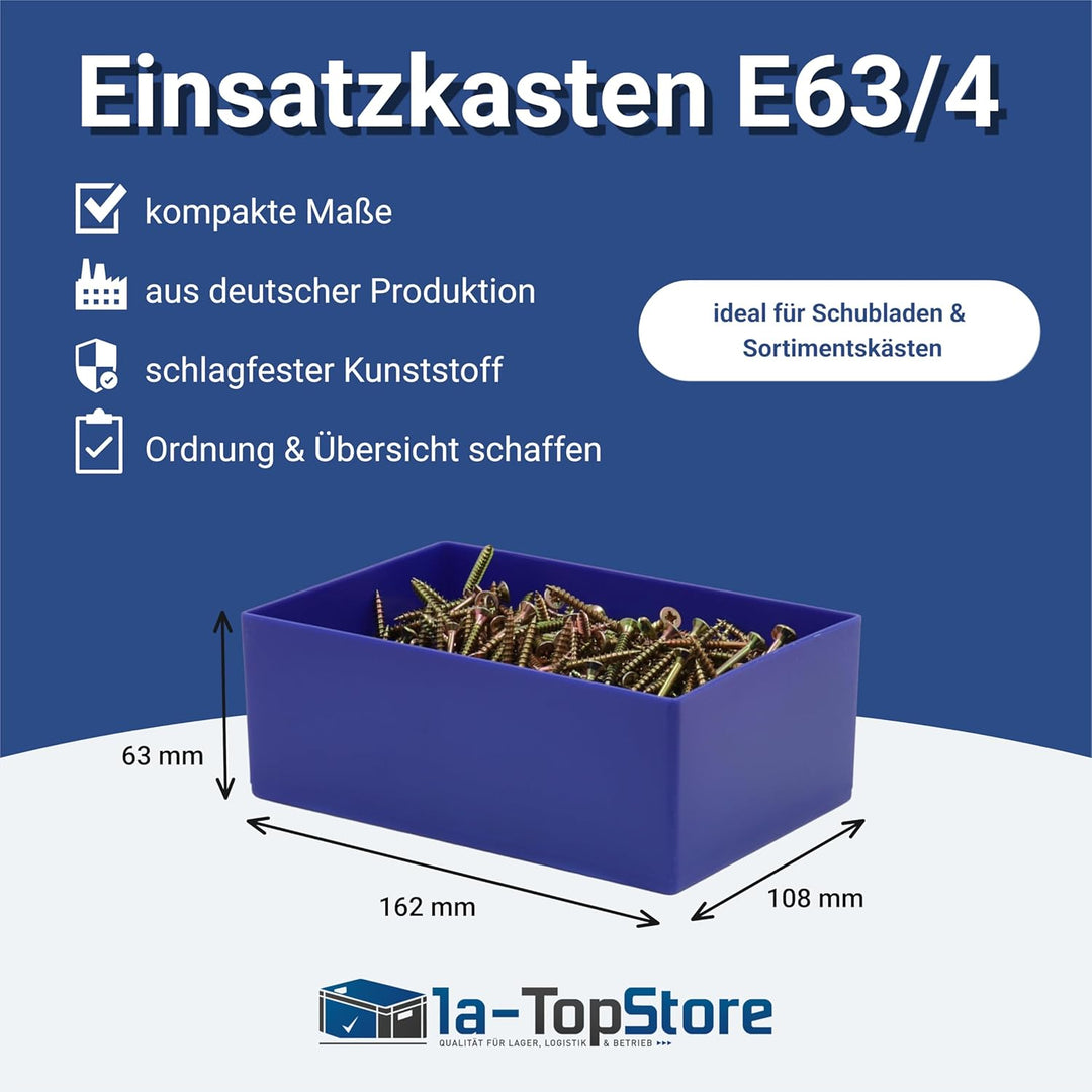1a-TopStore 25 Stück Einsatzkasten Serie E63/4, blau, 162x108x63 mm, aus Polystyrol, Industrienorm,