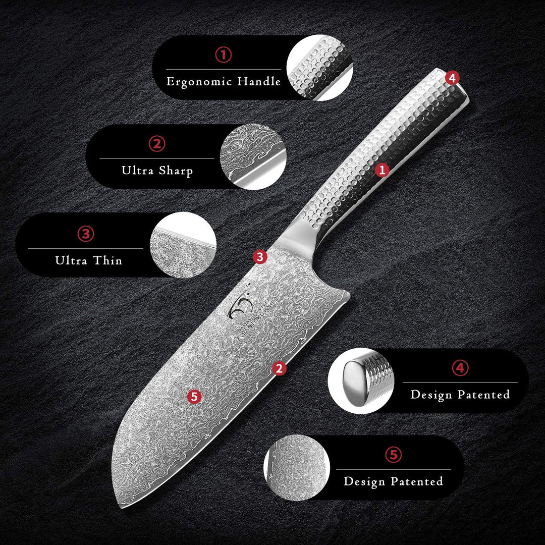 NANFANG BROTHERS Damaskus Küchenmesser Set, Messerse mit Kochmesser, Santoku Messer und Schälmesser,