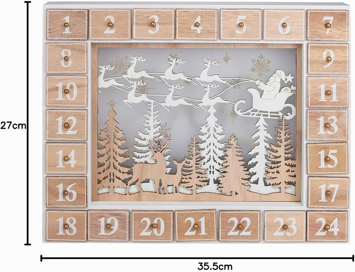 BRUBAKER Adventskalender aus Holz zum Befüllen - Fliegender Weihnachtsmann mit LED-Beleuchtung - Wie