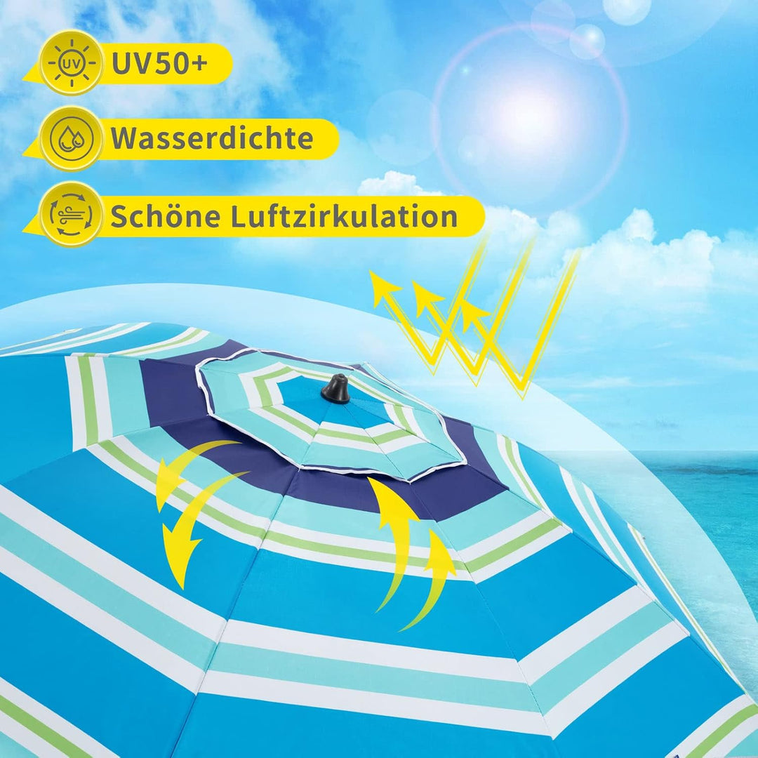HOMEDEMO 2023 Upgrade Sonnenschirm Balkon Strandschirm, 217cm Marktschirm Inkl. 5in1 Tisch & Haken &