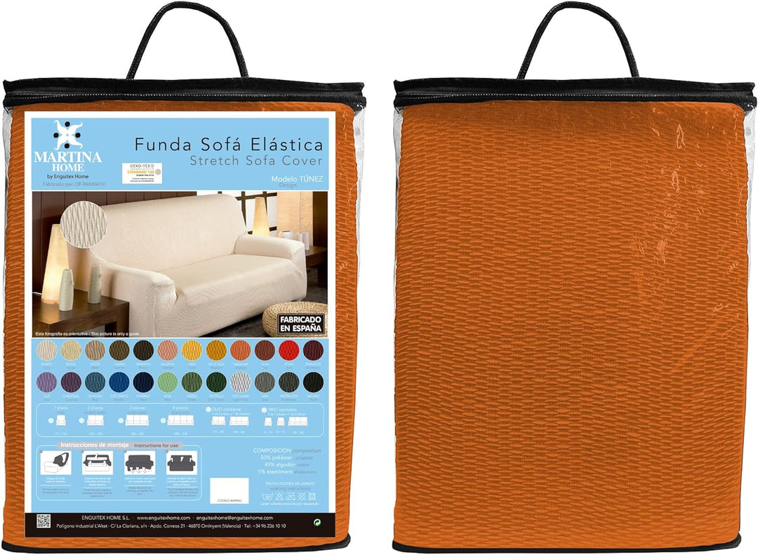 Martina Home Tunez elastischer Sofabezug, Stoff, Orange, 4-Sitzer (220 bis 260 cm) Orange 4 Plätze,