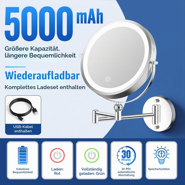Aumxir 9" Kosmetikspiegel mit Beleuchtung, 5000mAh Wiederaufladbar Doppelseitig 1X/30X Schminkspiege