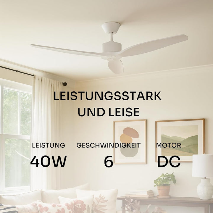 Mellerware - Deckenventilator mit Brizy-Fernbedienung! | 45 W | 6 Geschwindigkeitsstufen | extrem le