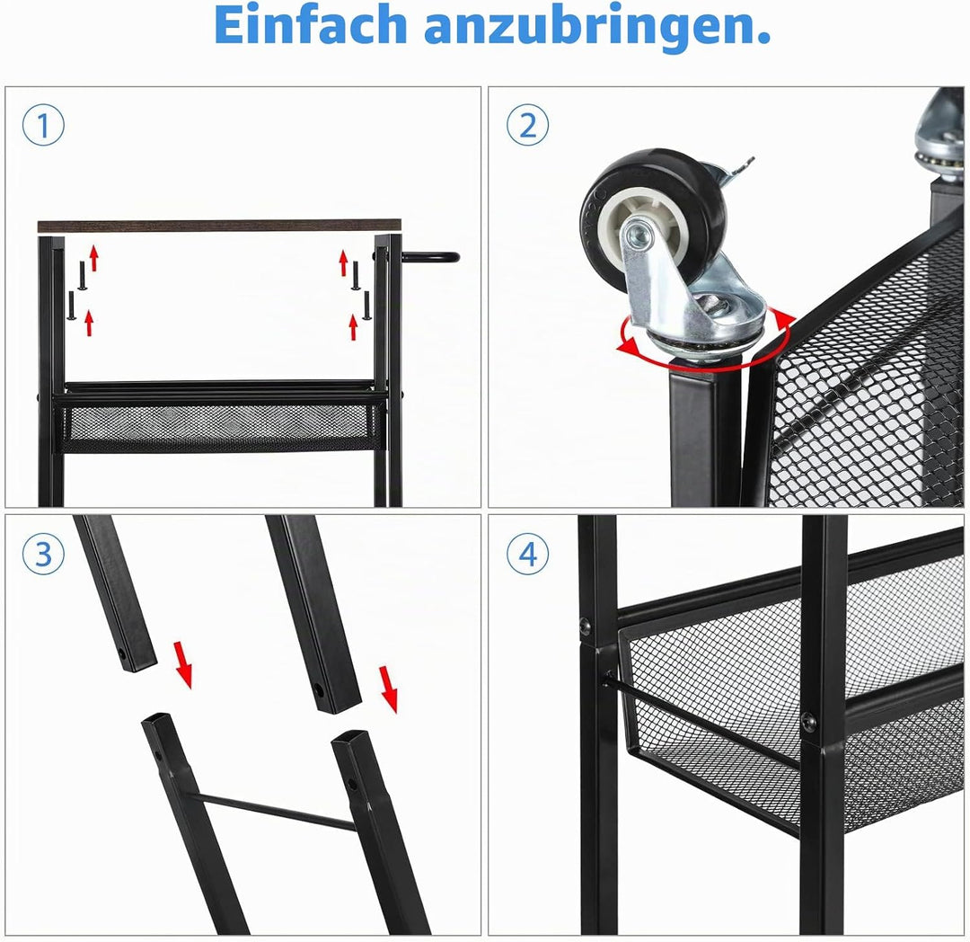 LIANTRAL Küchenwagen mit 4 Ebenen, Rollwagen, Nischenregal auf Rollen mit Hölzerner Tischplatte, Küc