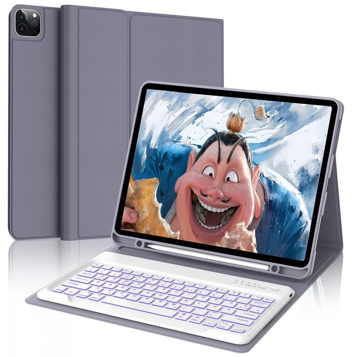 Hülle mit Tastatur für iPad Pro 12.9 (6/5/4/3 Gen), 7 Farben Beleuchtung, Deutsches QWERTZ, Magnetis