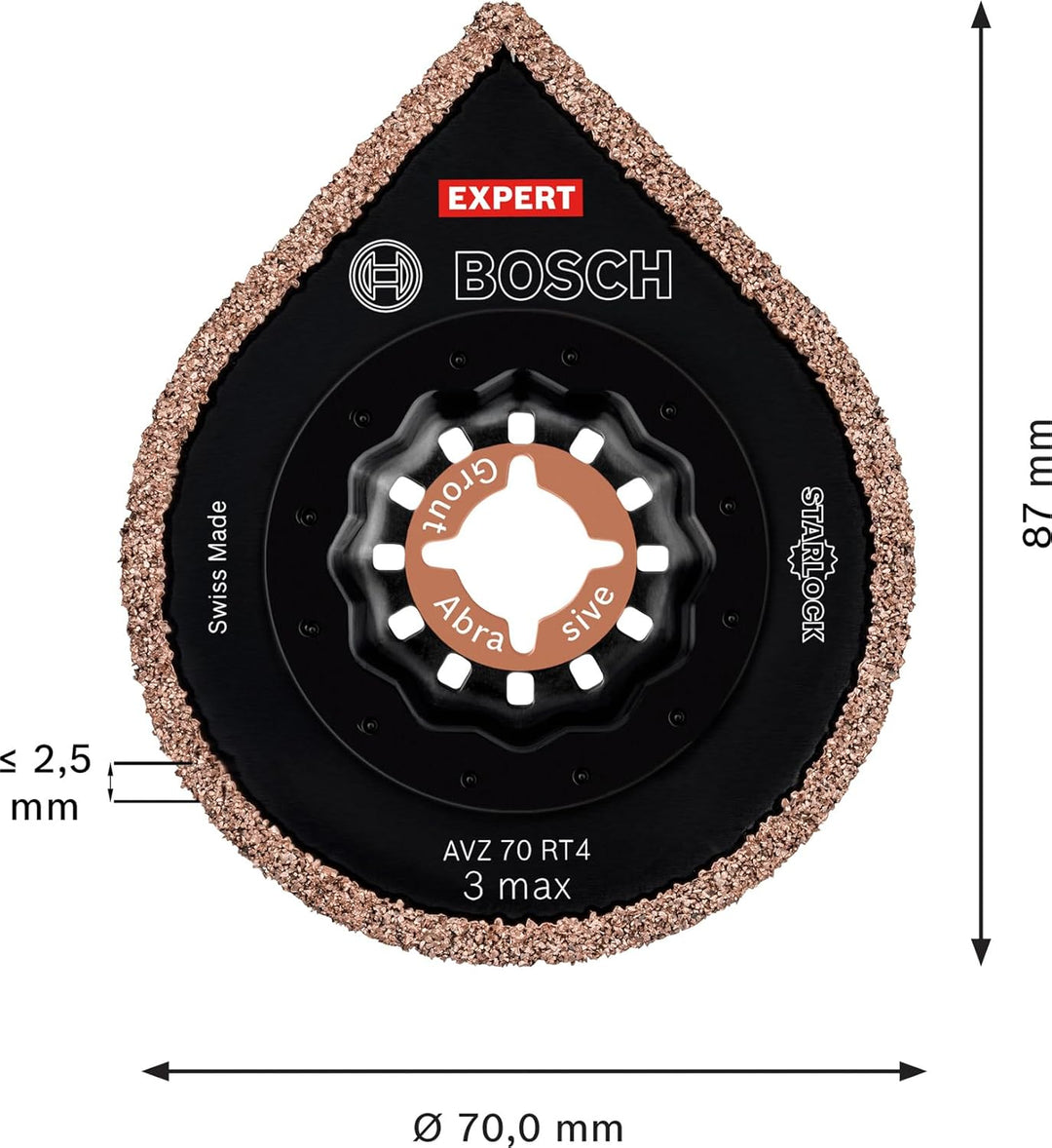 Bosch Professional 1x Schleifplatte Expert 3 max AVZ 70 RT4 (für Mörtel, Ø 70 mm, Zubehör Multifunkt