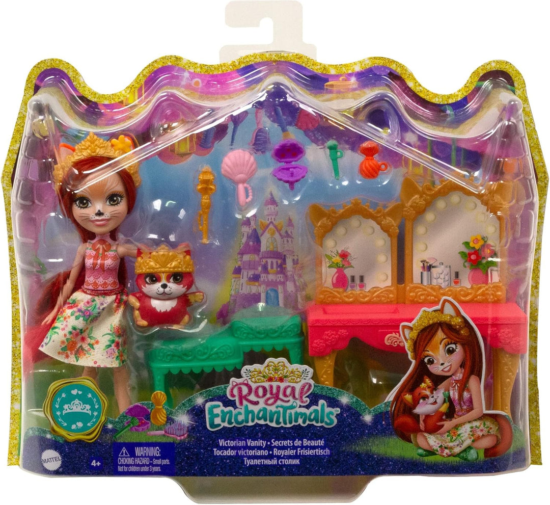 Enchantimals GYJ05 - Royaler Frisiertisch Spielset, mit Fabrina Fox Puppe (ca. 15,2 cm) und 1 Tier,