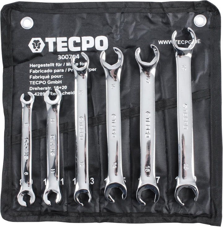 TECPO Bremsleitung Schlüssel 8-19mm Ringschlüssel Satz Offener Ring Schlüssel 6-teilig