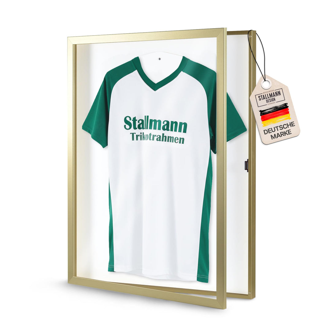 Trikotrahmen 'Easy Click & Fill' mit Tür | Rahmen-Farbe: Gold | Hintergrund: Weiss | Grösse: 70 x 90