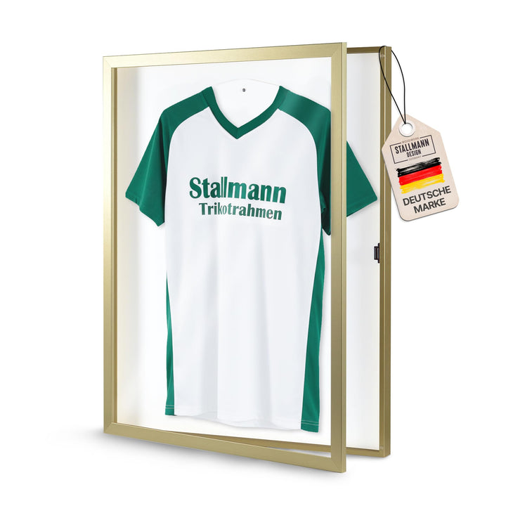 Trikotrahmen 'Easy Click & Fill' mit Tür | Rahmen-Farbe: Gold | Hintergrund: Weiss | Grösse: 70 x 90