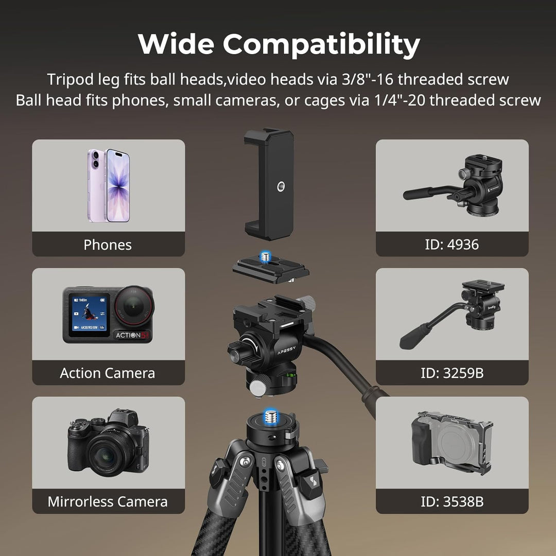 SMALLRIG 63" Tragbares Reisestativ für iPhone und Kamera, 160cm Carbonfaser-Videostativ mit Kompakte
