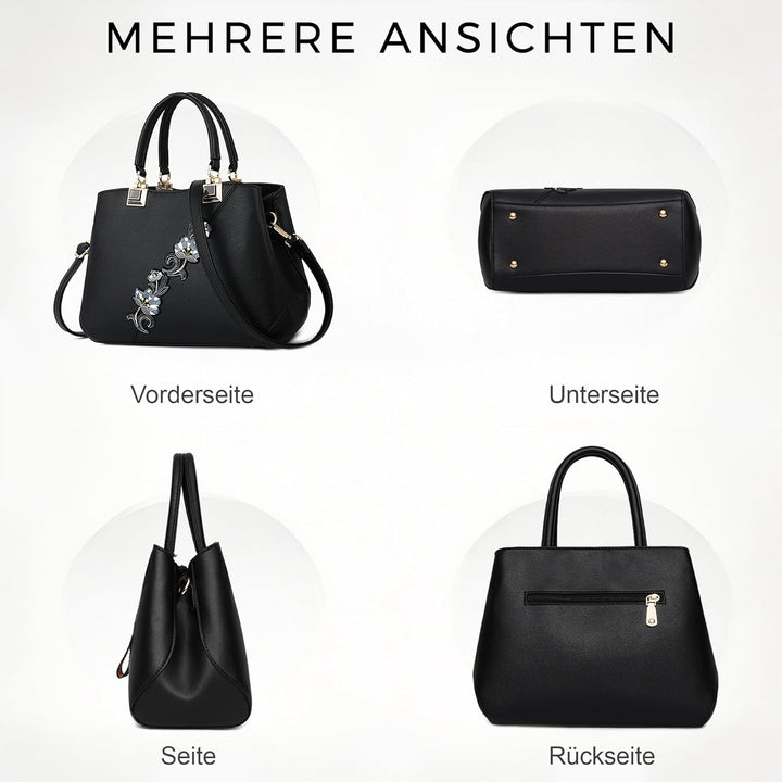 VARLIVOO Handtasche Damen Mittelgross Elegant Taschen mit Blumenstickerei Leader PU Henkeltasche Fra